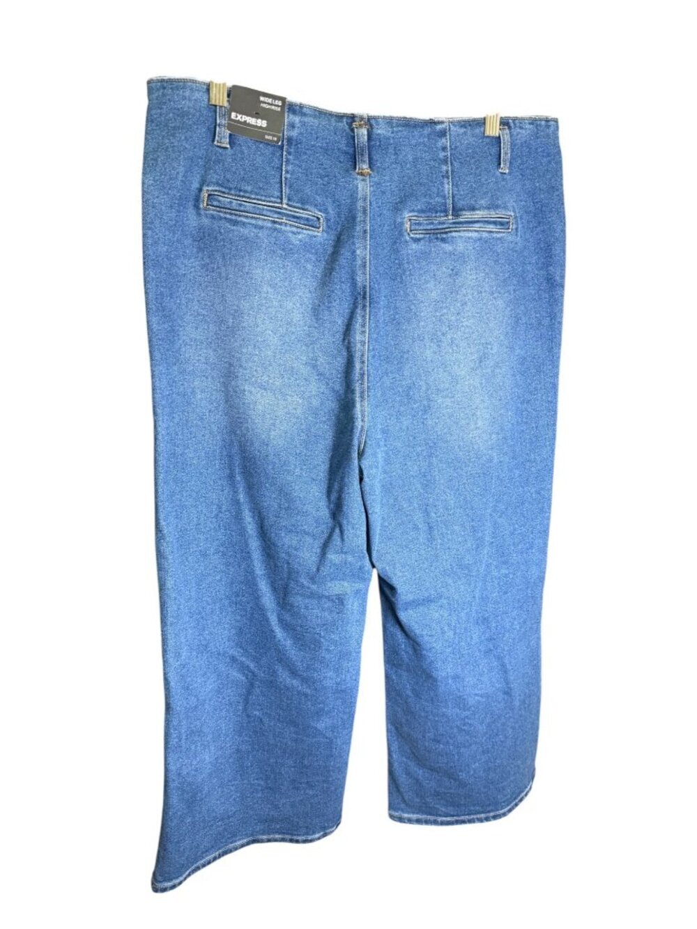 Express Wide Leg High Rise Jeans Size 16 Blue Denim 71% Cotton Blend NWT - Picture 4 of 7